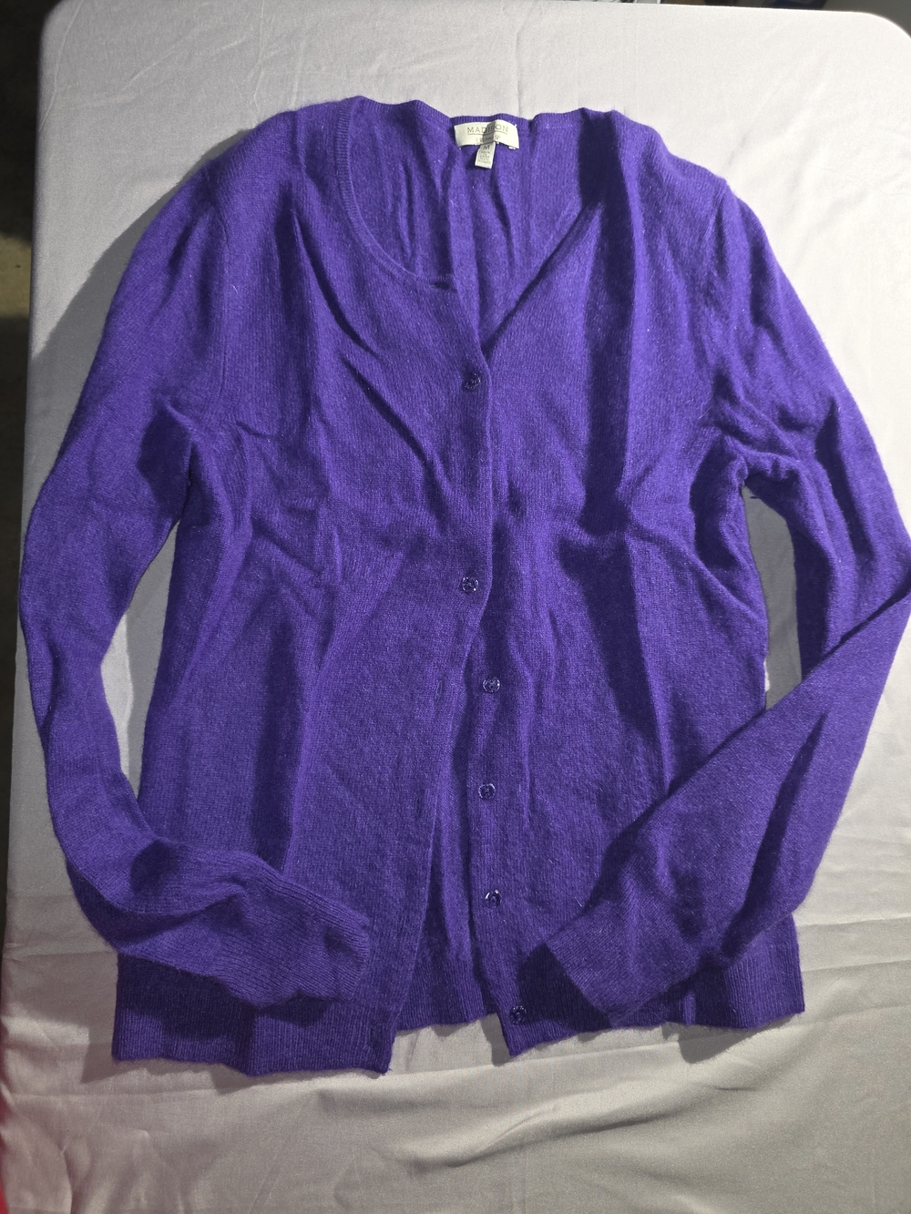 Madison Purple Crew Neck Cashmere Button Cardigan